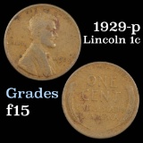 1929-p Lincoln Cent 1c Grades f+