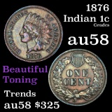 1876 Indian Cent 1c Grades Choice AU/BU Slider (fc)