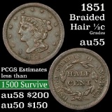 1851 Braided Hair Half Cent 1/2c Grades Choice AU