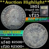 ***Auction Highlight*** 1801 Draped Bust Half Dollar 50c Graded vf+ by USCG