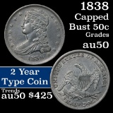 1838 Capped Bust Half Dollar 50c Grades AU, Almost Unc (fc)