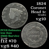 1824 Coronet Head Large Cent 1c Grades vg+