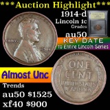 ***Auction Highlight*** 1914-d Lincoln Cent 1c Graded AU, Almost Unc by USCG (fc)