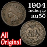 1904 Indian Cent 1c Grades AU, Almost Unc