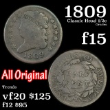 1809 Classic Head half cent 1/2c Grades f+