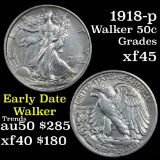 1918-p Walking Liberty Half Dollar 50c Grades xf+