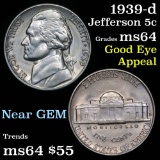 1939-d Jefferson Nickel 5c Grades Choice Unc