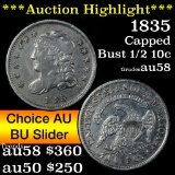 ***Auction Highlight*** 1835 Capped Bust Half Dime 1/2 10c Grades Choice AU/BU Slider (fc)