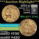 ***Auction Highlight*** 1915-p Gold Indian Quarter Eagle $2 1/2 Graded Select Unc by USCG (fc)