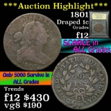 ***Auction Highlight*** 1801 Draped Bust Large Cent 1c Grades f, fine