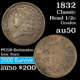 1832 Classic Head half cent 1/2c Grades AU, Almost Unc (fc)