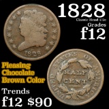 1828 Classic Head half cent 1/2c Grades f, fine