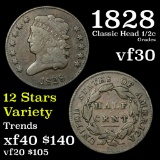 1828 Classic Head half cent 1/2c Grades vf++