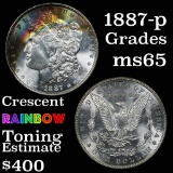 1887-p Rainbow Toned Morgan Dollar $1 Grades GEM Unc