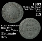 1863 United We Stand Civil War Token 1c Grades f+