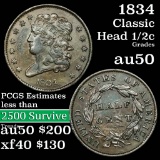 1834 Classic Head half cent 1/2c Grades AU, Almost Unc