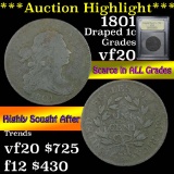 ***Auction Highlight*** 1801 Draped Bust Large Cent 1c Graded vf, very fine by USCG (fc)