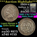 ***Auction Highlight*** 1909-s Indian Cent 1c Graded AU, Almost Unc By USCG (fc)