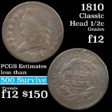 1810 Classic Head half cent 1/2c Grades f, fine