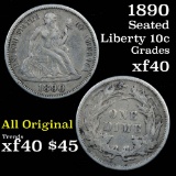 1890-p Seated Liberty Dime 10c Grades xf