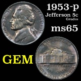 1953-p Jefferson Nickel 5c Grades GEM Unc