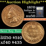 ***Auction Highlight*** 1870 Indian Cent 1c Graded AU, Almost Unc by USCG