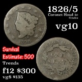 1826/5 Coronet Head Large Cent 1c Grades vg+