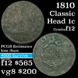 1810 Classic Head Large Cent 1c Grades f, fine