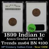 ANACS 1899 Indian Cent 1c Graded ms64 BN By ANACS