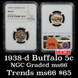 NGC 1938-d Buffalo Nickel 5c Graded ms66 By NGC