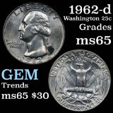 1962-d Washington Quarter 25c Grades GEM Unc