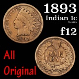 1893 Indian Cent 1c Grades f, fine