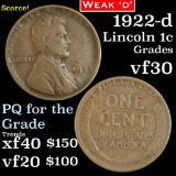 1922-d weak 'd' Lincoln Cent 1c Grades vf++