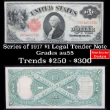 Series of 1917 $1 Legal Tender Note, Signatures of Elliott/Burke Grades Choice AU (fc)