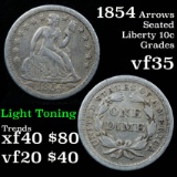 1854-p Seated Liberty Dime 10c Grades vf++