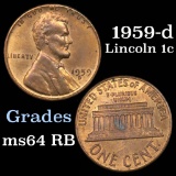 1959-d Lincoln Cent 1c Grades Choice Unc RB