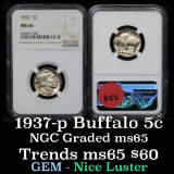 NGC 1937-p Buffalo Nickel 5c Graded ms65 by NGC