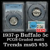 PCGS 1937-p Buffalo Nickel 5c Graded ms65 By PCGS