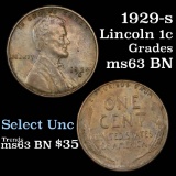 1929-s Lincoln Cent 1c Grades Select Unc BN