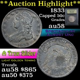 ***Auction Highlight*** 1833 Capped Bust Half Dollar 50c Graded Choice AU/BU Slider by USCG