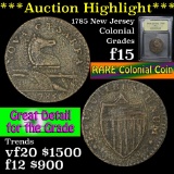 ***Auction Highlight*** 1786 NJ Narrow Shield, Straight Plow Beam Colonial Graded f+ USCG (fc)