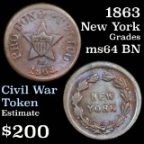 1863 New York Civil War Token Grades Choice Unc BN