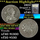 ***Auction Highlight*** 1802 Draped Bust Large Cent 1c Graded xf By USCG (fc)