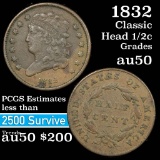 1832 Classic Head half cent 1/2c Grades AU, Almost Unc