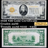 1928 $20 Gold Certificate Grades AU, Almost Unc (fc)