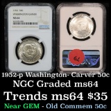 NGC 1952-p Wash/Car Old Commem Half Dollar 50c Graded ms64 By NGC