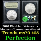 2010-w Amer Vets Disabled for Life  Modern Commem Dollar $1 Graded Perfect Gem++ Unc by USCG
