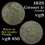 1825 Coronet Head Large Cent 1c Grades vg, very good