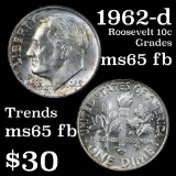 1962-d Roosevelt Dime 10c Grades Gem++ Full Bands