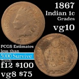 1867 Indian Cent 1c Grades vg+